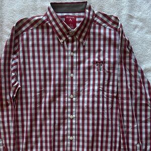 New Texas Tech Antigua Men's Scarlet and White Plaid Shirt